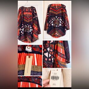 NWT Akemi + Kin Anthropologie Boho Kimono Navy Red Print One Size